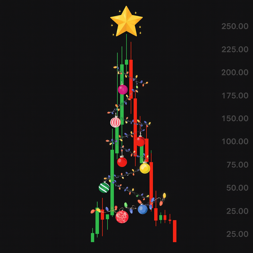 Christmas tree made of candlestick charts with ornaments